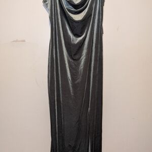 Olive Green Velvet Cowl Neck Dress